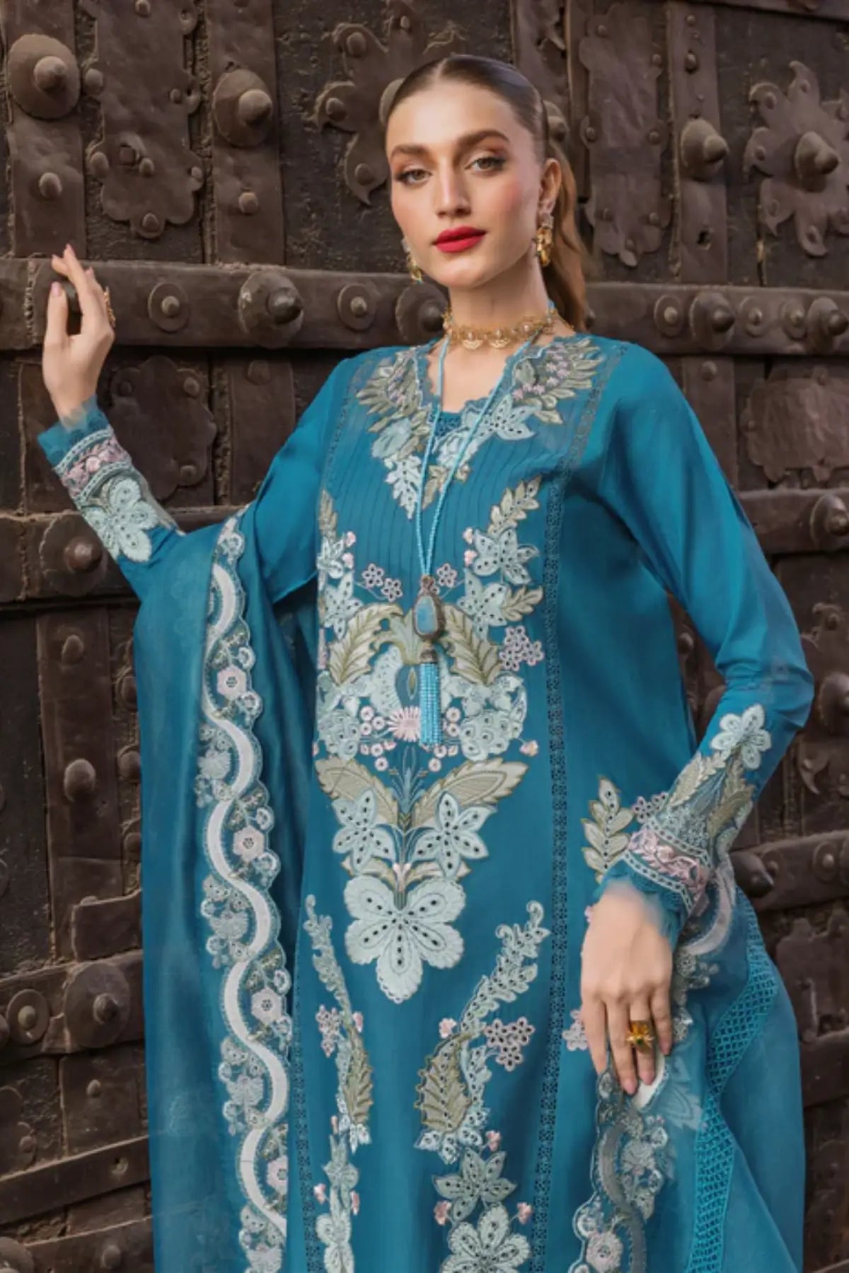 Saira Shakira Breeze VERA-9-A teal lawn stitched suit with cotton net dupatta