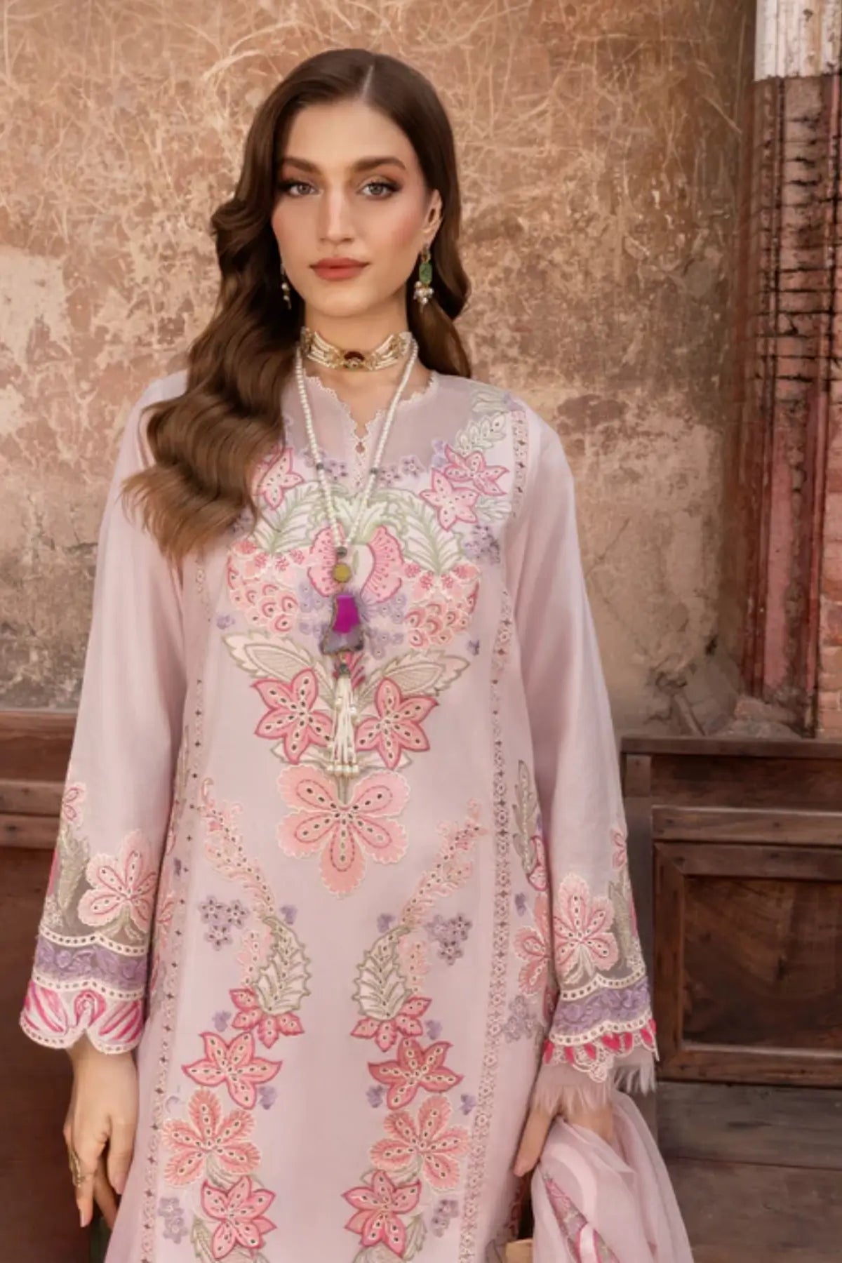 VERA-9-B Saira Shakira Breeze Lawn 2026 peach pink embroidered stitched suit Pakistanimoda