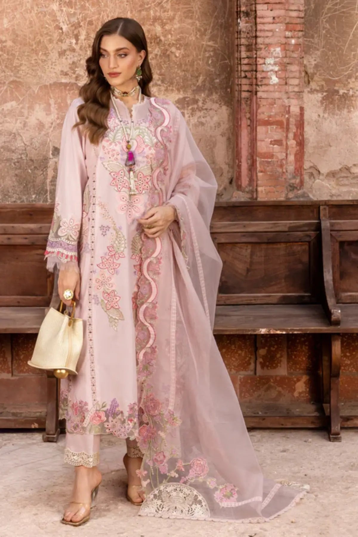 VERA-9-B Saira Shakira Breeze Lawn 2026 peach pink embroidered stitched suit Pakistanimoda