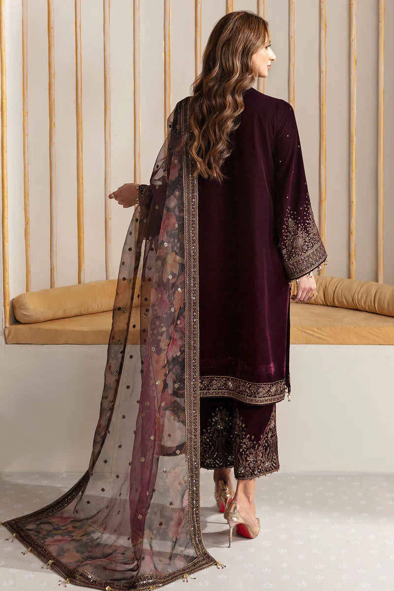 VF-2012 Jazmin Burgundy Velvet Stitched Formal Party Wear Suit with Organza Dupatta – Pakistanimoda Exclusive