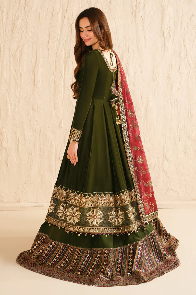 VF-2036 Jazmin Velvet Green Anarkali Formal Dress with Red Embroidered Dupatta – Shop Online at Pakistanimoda.com