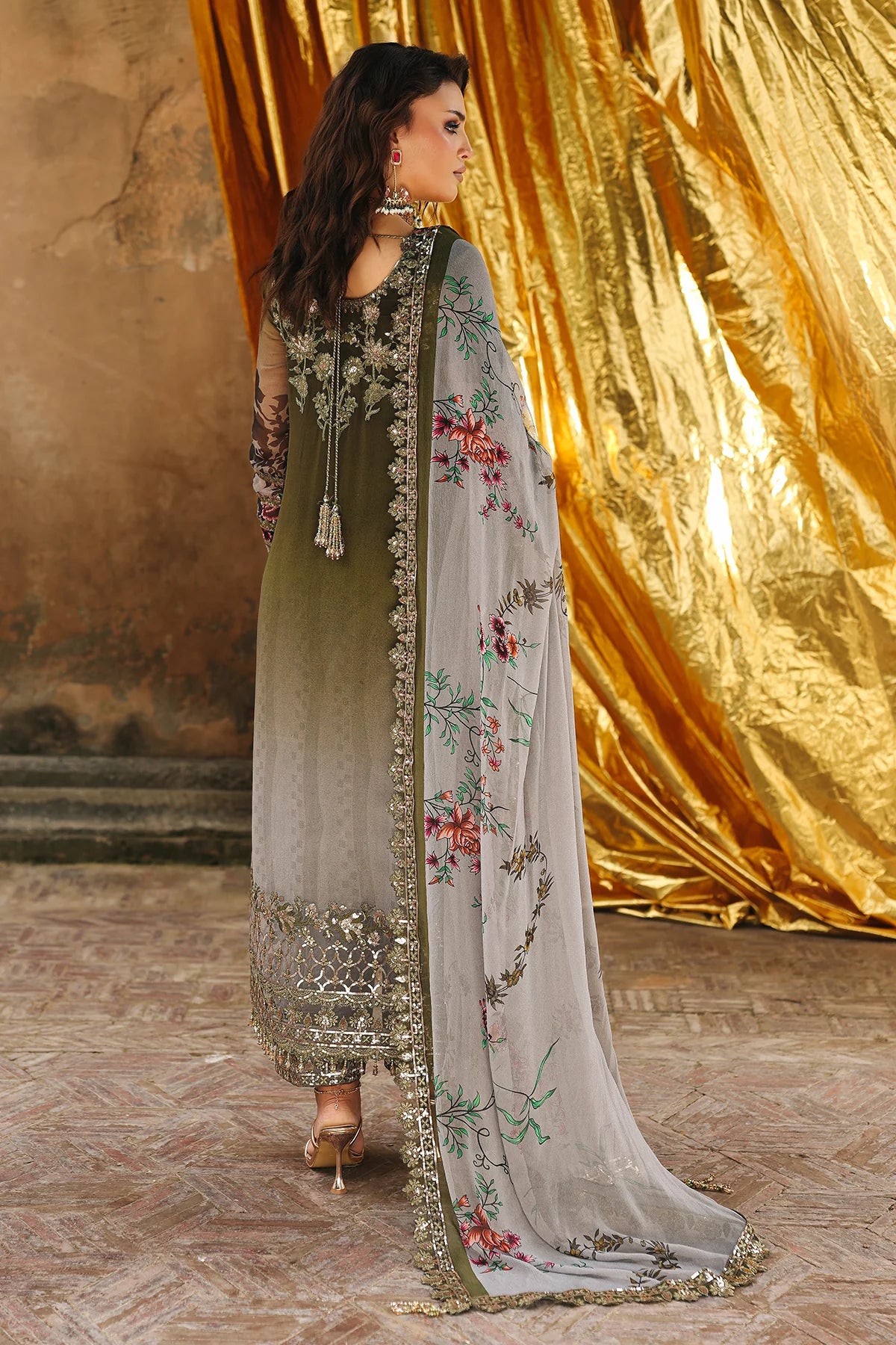 VSL25-31 Charizma Olive Grey Vasal Vol 5 Stitched Chiffon Suit – Luxury festive & wedding wear online at Pakistanimoda.com with worldwide shipping.