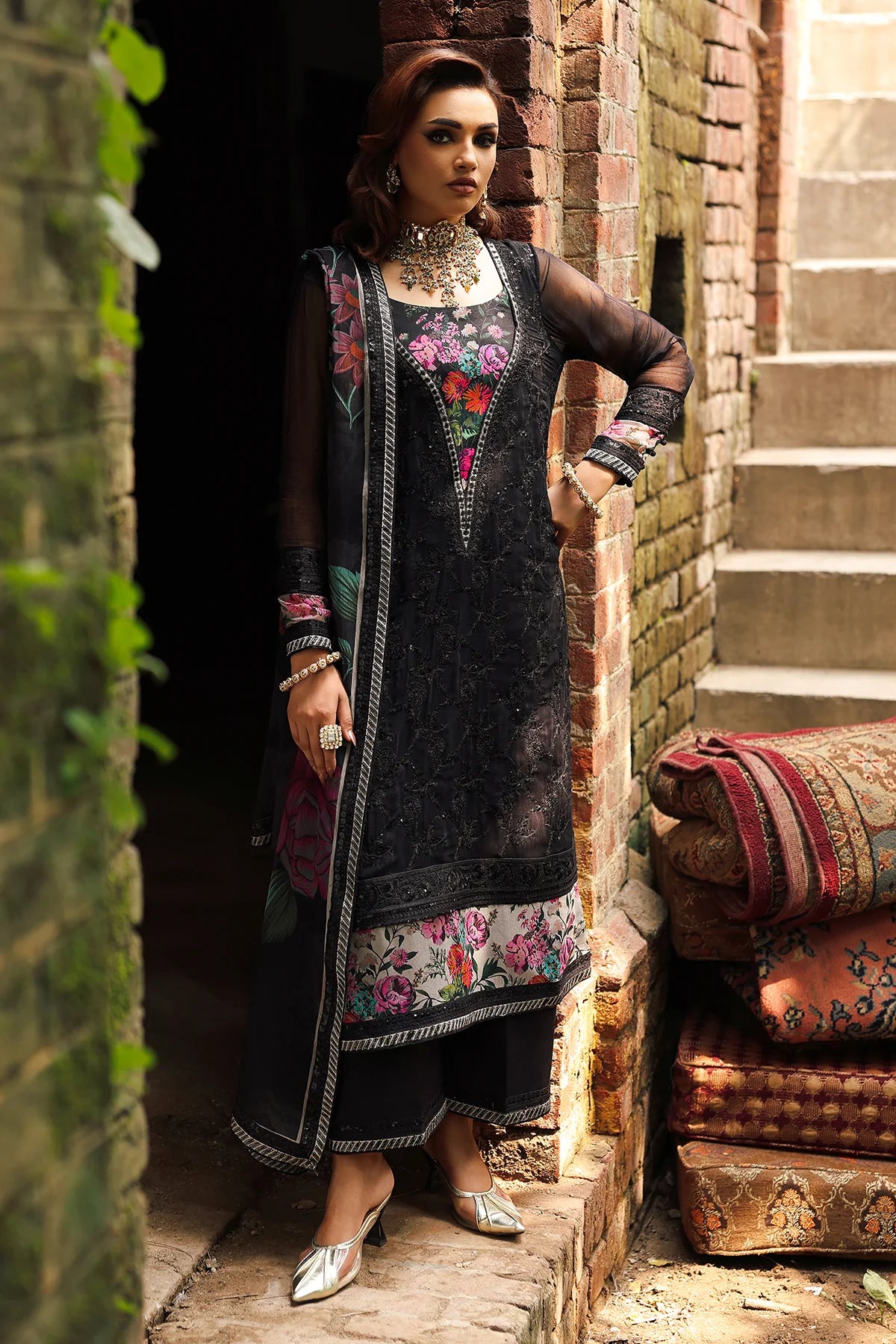 VSL25-33 Charizma Black Floral Vasal Vol 5 Stitched Chiffon Suit – Luxury wedding & festive wear online at Pakistanimoda.com with fast delivery.