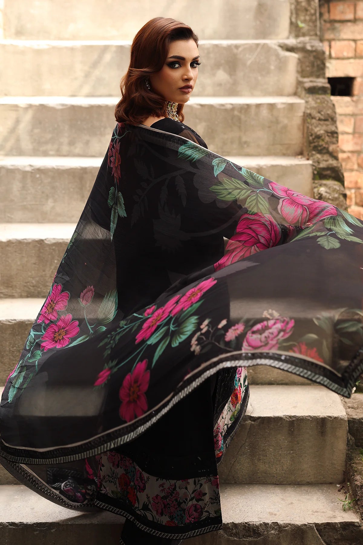 VSL25-33 Charizma Black Floral Vasal Vol 5 Stitched Chiffon Suit – Luxury wedding & festive wear online at Pakistanimoda.com with fast delivery.