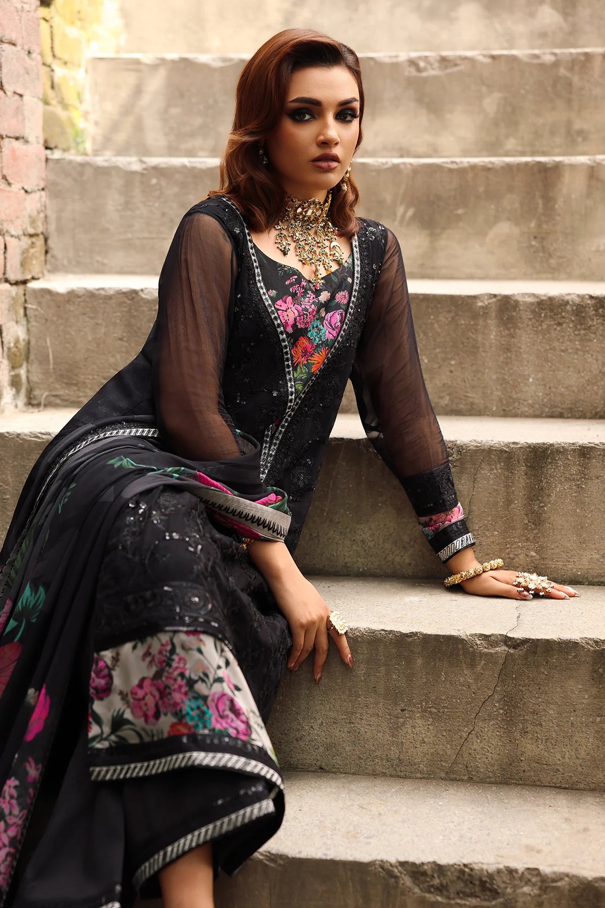 VSL25-33 Charizma Black Floral Vasal Vol 5 Stitched Chiffon Suit – Luxury wedding & festive wear online at Pakistanimoda.com with fast delivery.