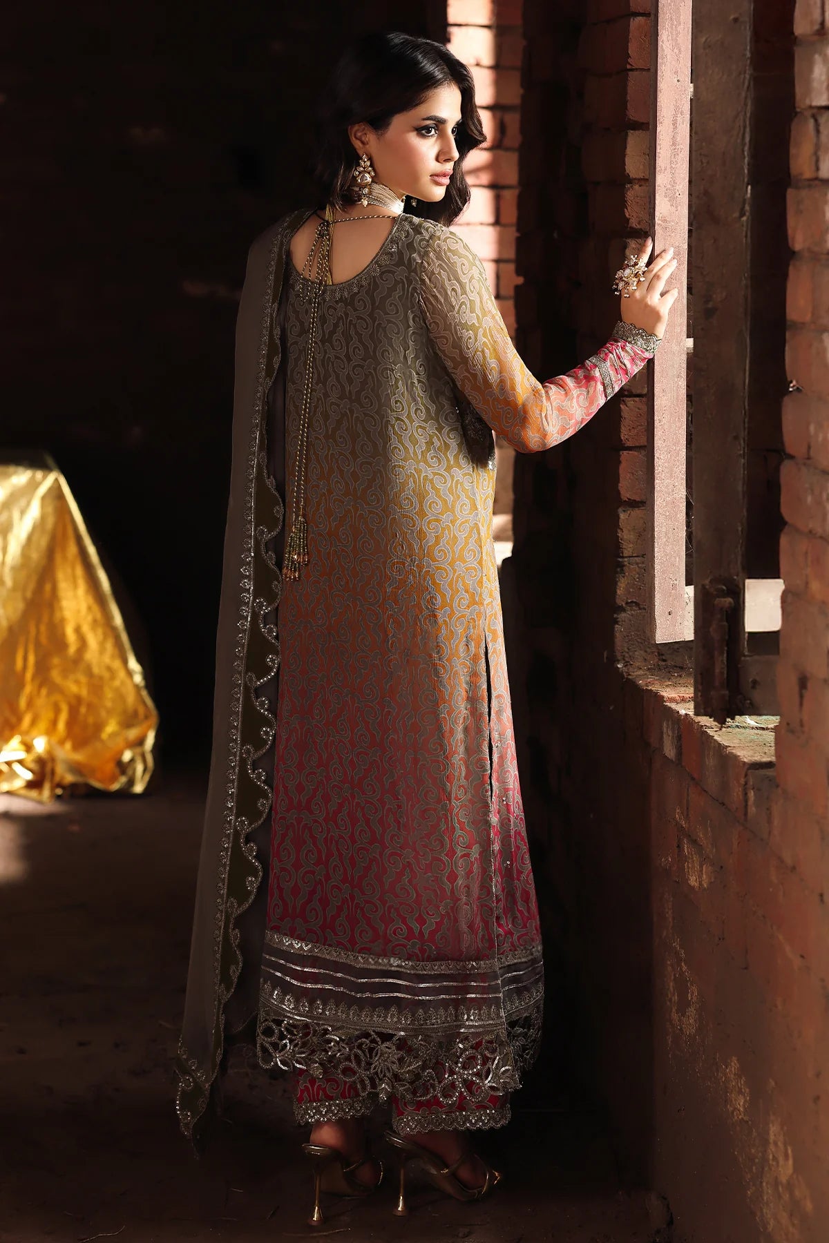VSL25-37 Charizma Olive Red Vasal Vol 5 Stitched Chiffon Suit – Luxury 3PC designer wear online at Pakistanimoda.com with worldwide shipping.