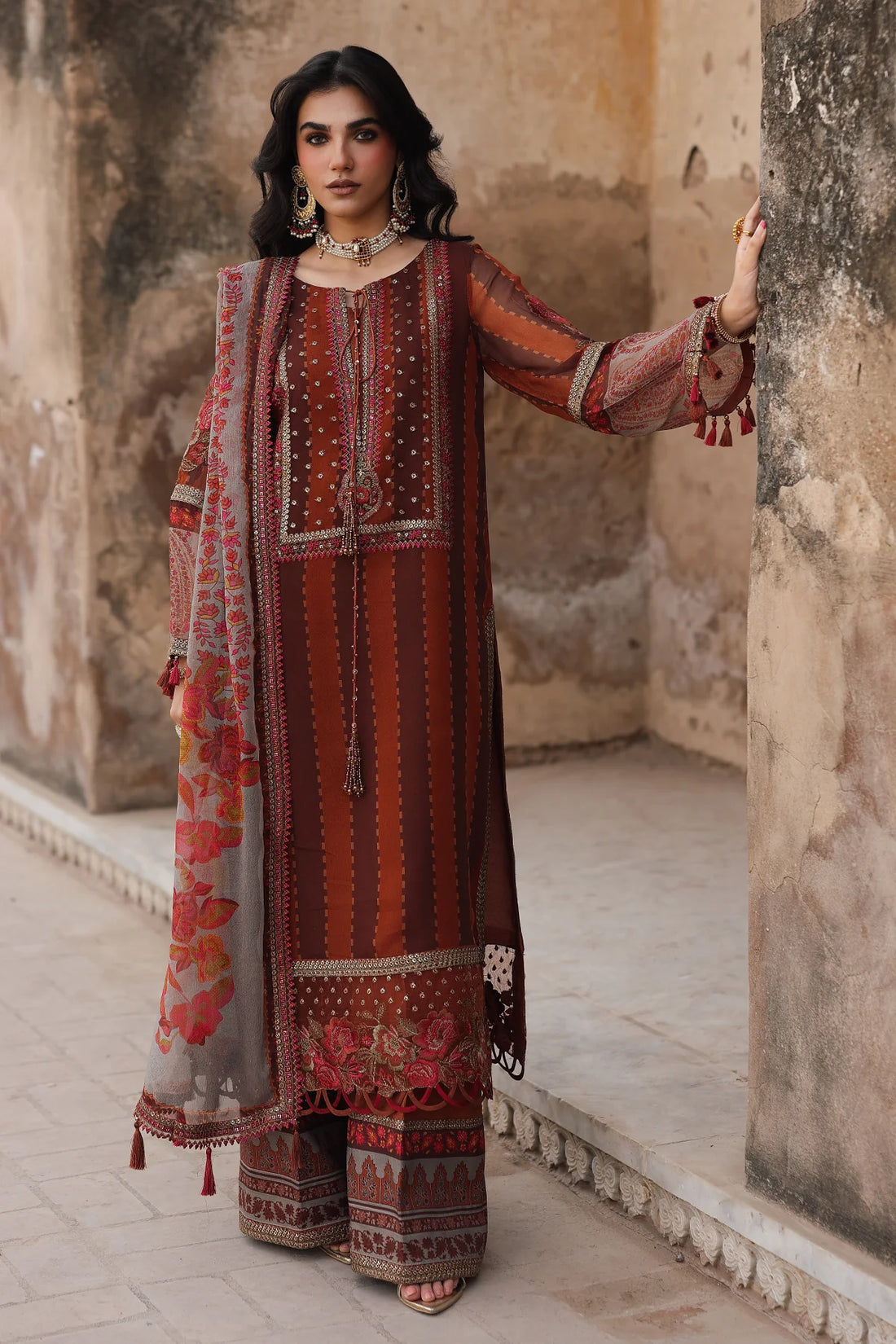 Pakistanimoda Charizma VSL25-42 rust chiffon stitched suit from Vasal Vol 6 Unstitched Luxury Chiffon Collection.