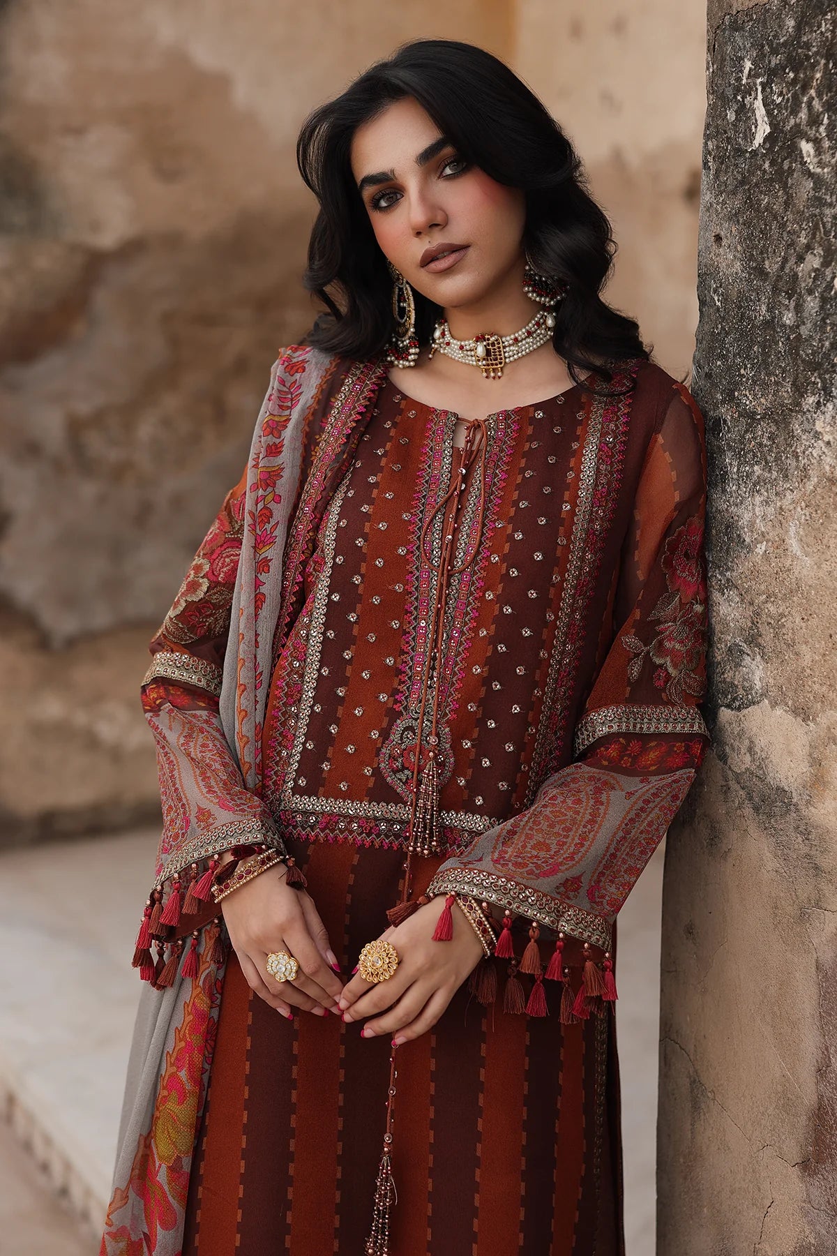 Pakistanimoda Charizma VSL25-42 rust chiffon stitched suit from Vasal Vol 6 Unstitched Luxury Chiffon Collection.