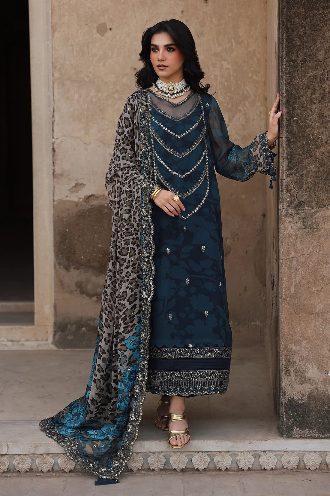 Pakistanimoda Charizma VSL25-43 indigo chiffon stitched outfit from Vasal Vol 6 Unstitched Luxury Chiffon Collection.