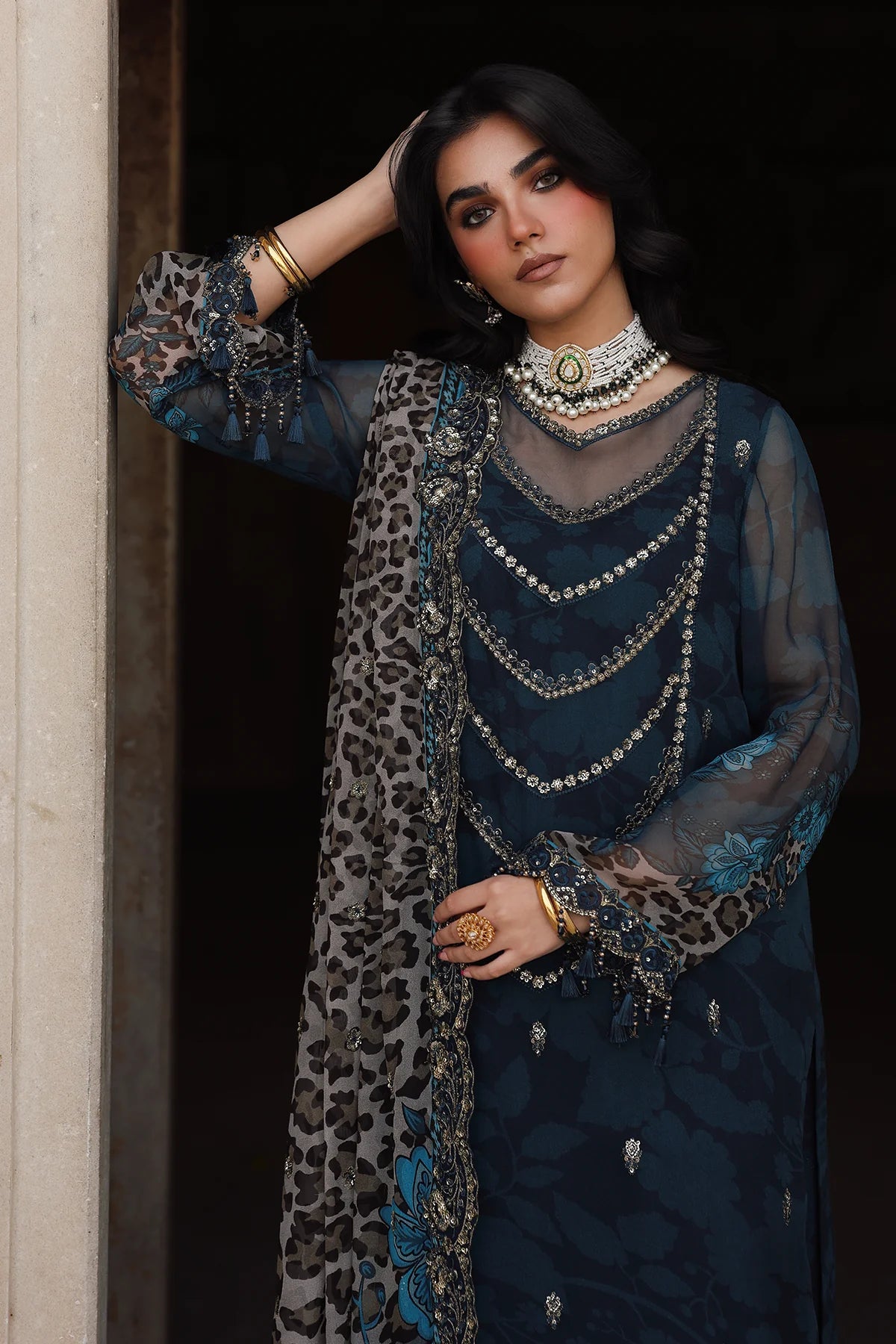 Pakistanimoda Charizma VSL25-43 indigo chiffon stitched outfit from Vasal Vol 6 Unstitched Luxury Chiffon Collection.