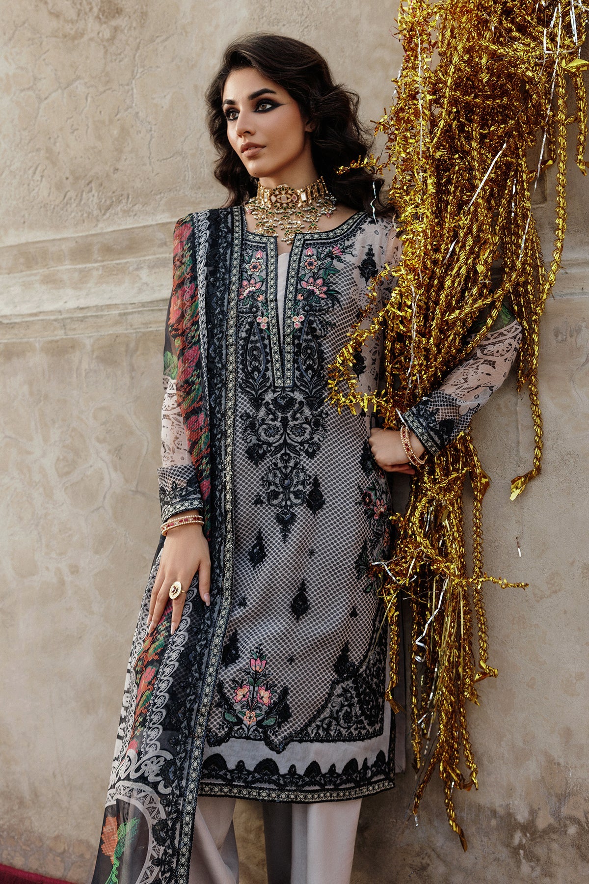 Pakistanimoda Charizma VSL25-44 grey chiffon stitched suit from Vasal Vol 6 Unstitched Luxury Chiffon Collection.