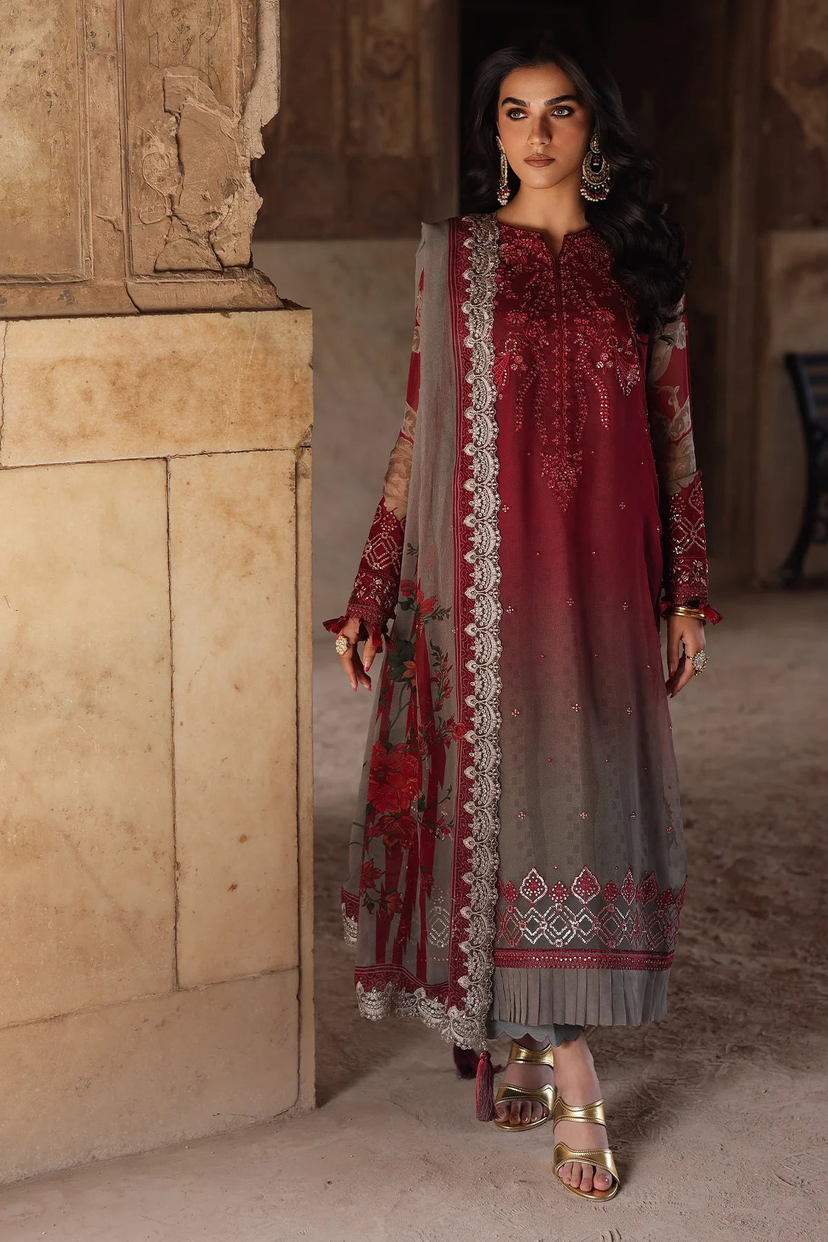 Pakistanimoda Charizma VSL25-45 red chiffon stitched suit from Vasal Vol 6 Unstitched Luxury Chiffon Collection.