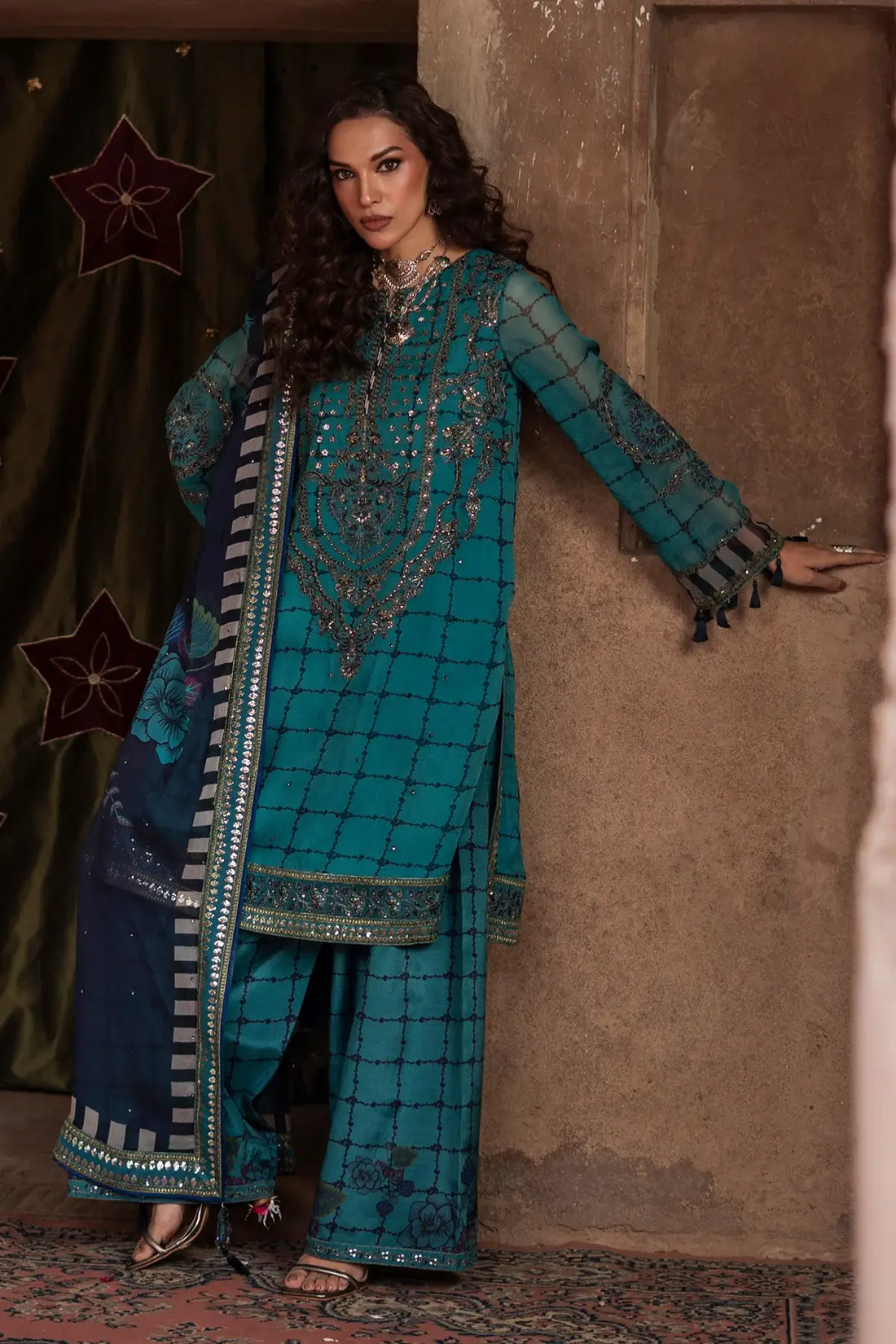 VSL6-05 Charizma teal embroidered chiffon 3PC stitched suit with dupatta Vasal Vol 02 Pakistanimoda