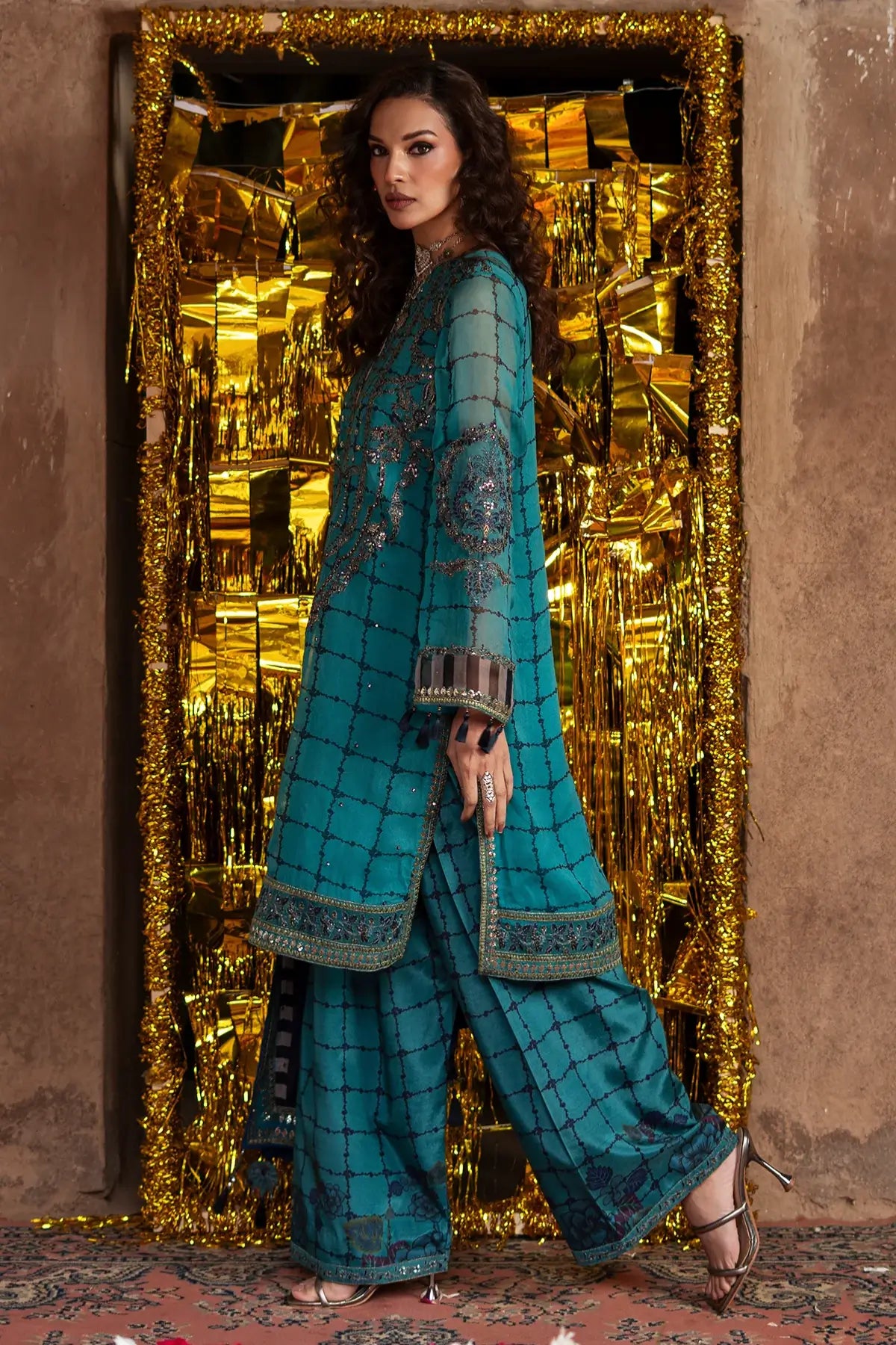 VSL6-05 Charizma teal embroidered chiffon 3PC stitched suit with dupatta Vasal Vol 02 Pakistanimoda