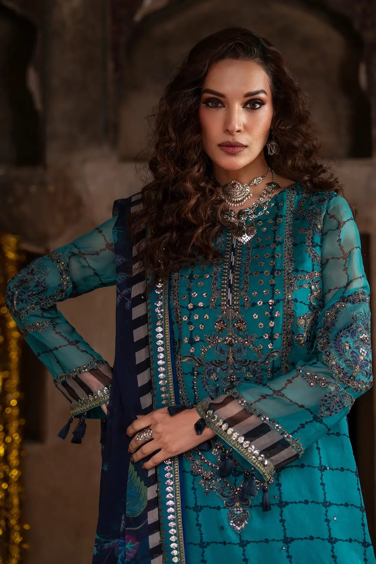 VSL6-05 Charizma teal embroidered chiffon 3PC stitched suit with dupatta Vasal Vol 02 Pakistanimoda