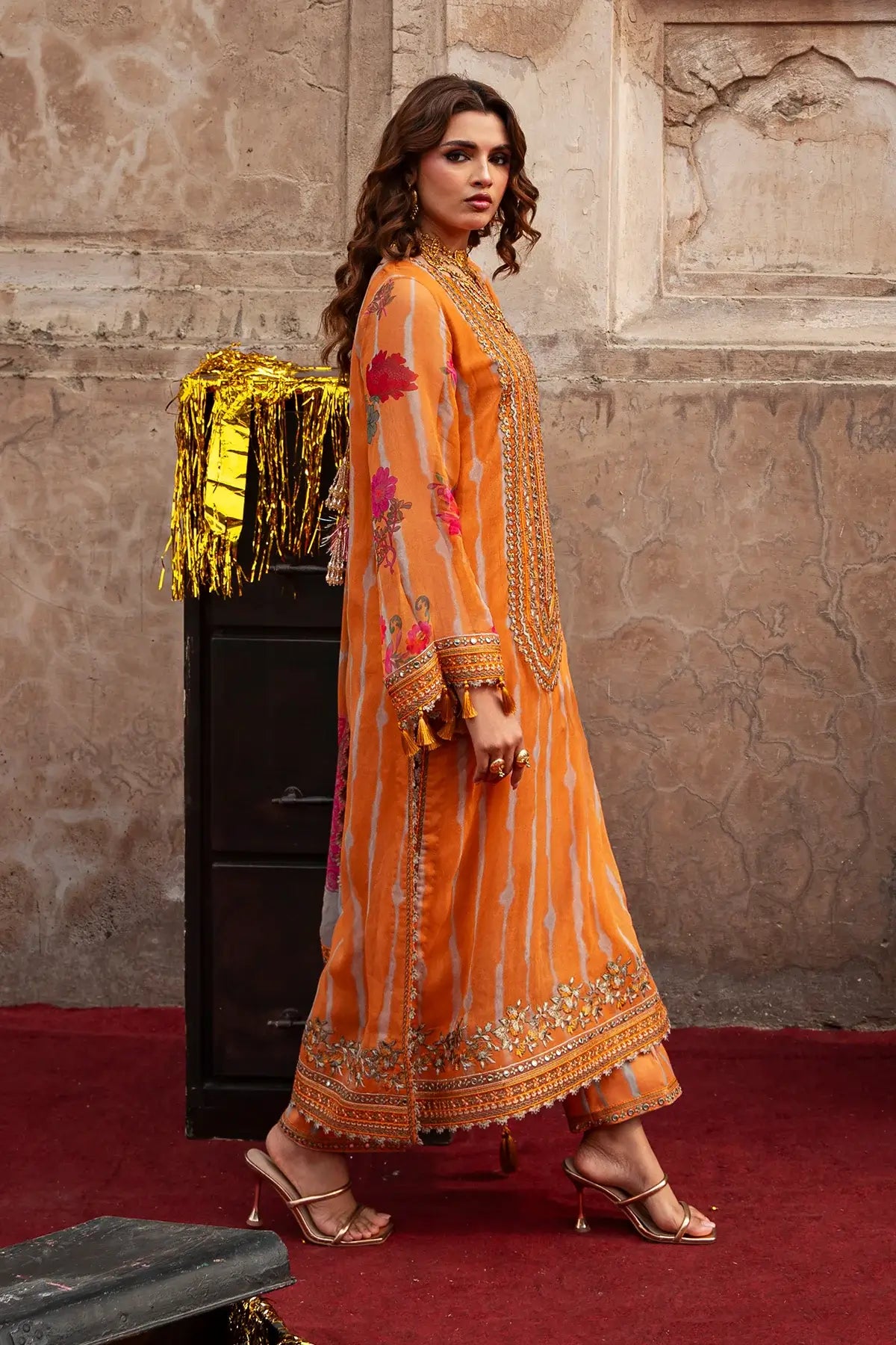 VSL6-08 orange chiffon embroidered stitched 3PC suit Charizma Vasal Vol 02 Pakistanimoda