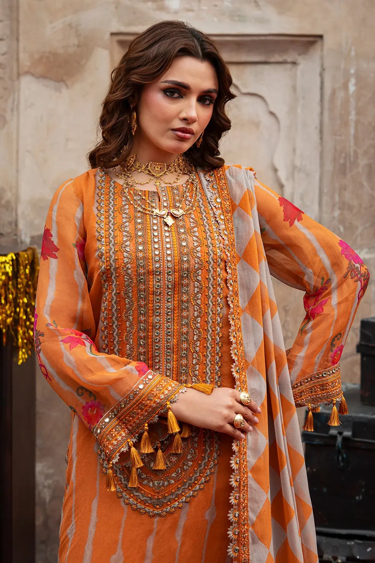 VSL6-08 orange chiffon embroidered stitched 3PC suit Charizma Vasal Vol 02 Pakistanimoda