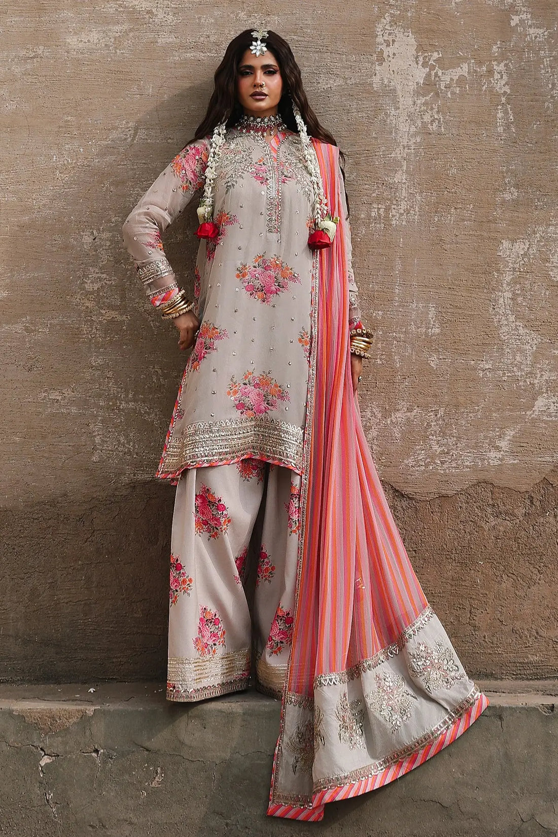 Beige chiffon stitched embroidered 3PC suit VSL6-09 Charizma Vasal Vol 02 with dupatta Pakistanimoda