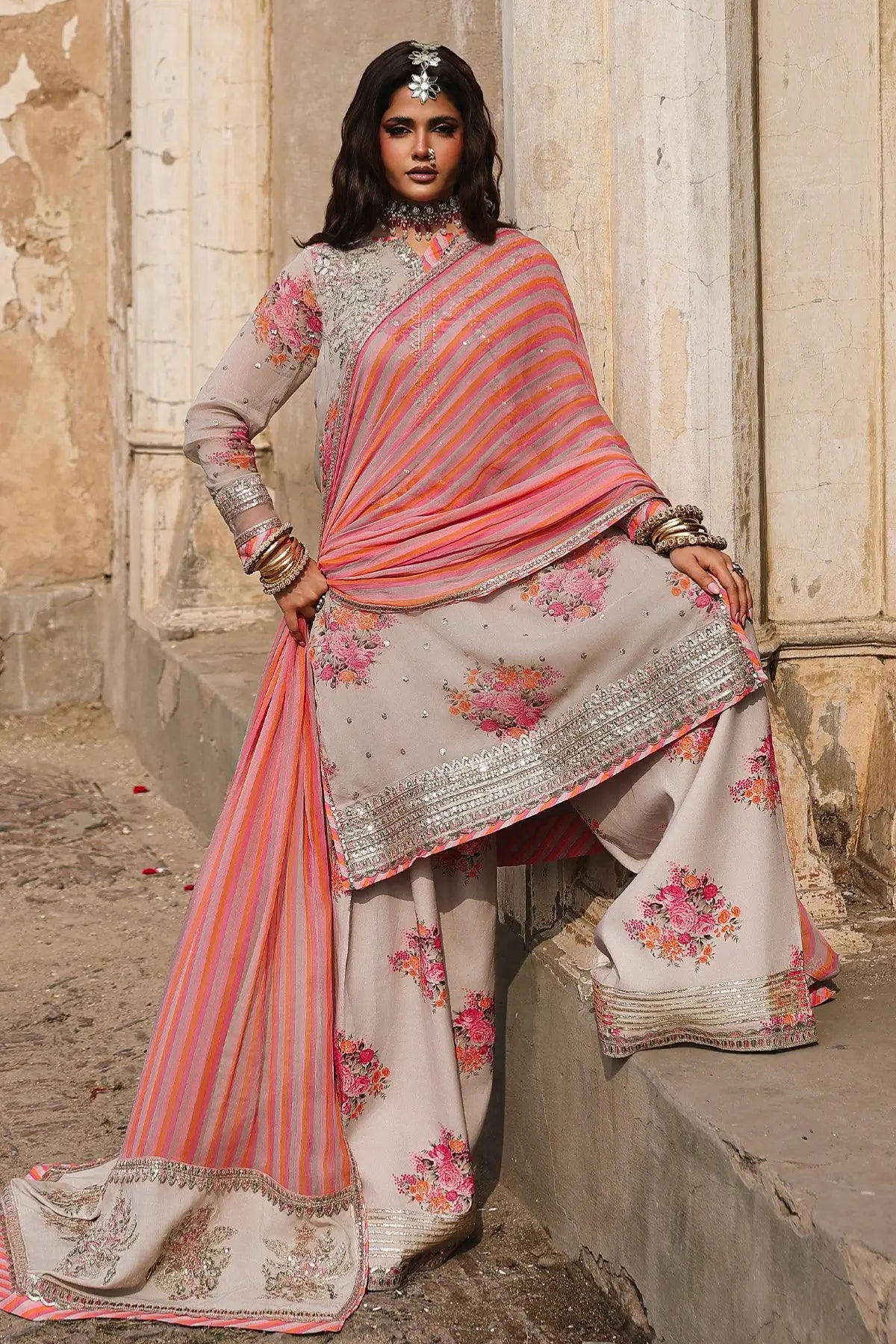 Beige chiffon stitched embroidered 3PC suit VSL6-09 Charizma Vasal Vol 02 with dupatta Pakistanimoda