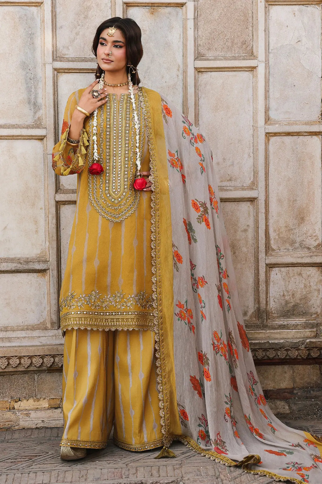 VSL6-10 mustard chiffon embroidered stitched 3PC suit Charizma Vasal Vol 02 Pakistanimoda