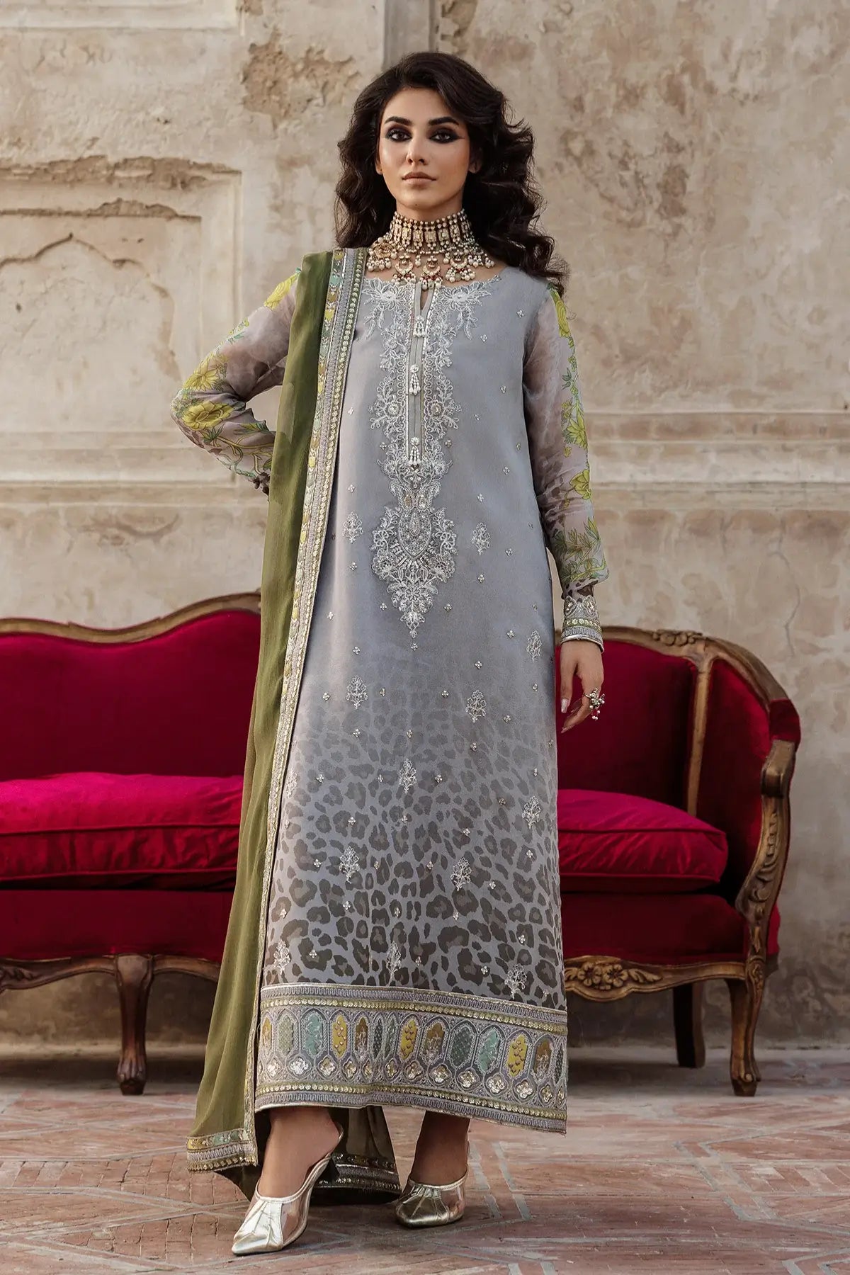 Grey chiffon embroidered stitched 3PC suit VSL6-12 Charizma Vasal Vol 02 with dupatta Pakistanimoda