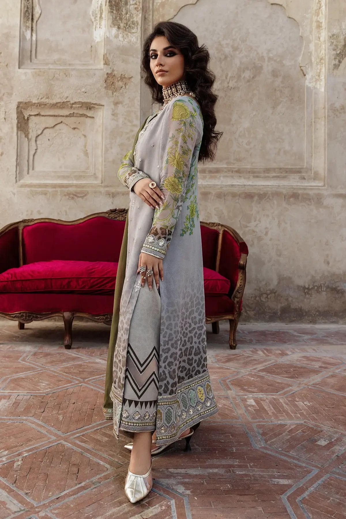 Grey chiffon embroidered stitched 3PC suit VSL6-12 Charizma Vasal Vol 02 with dupatta Pakistanimoda