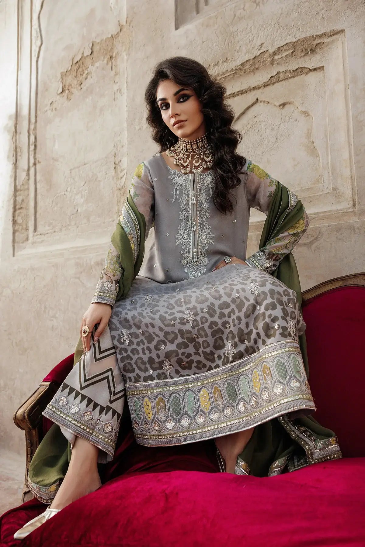 Grey chiffon embroidered stitched 3PC suit VSL6-12 Charizma Vasal Vol 02 with dupatta Pakistanimoda