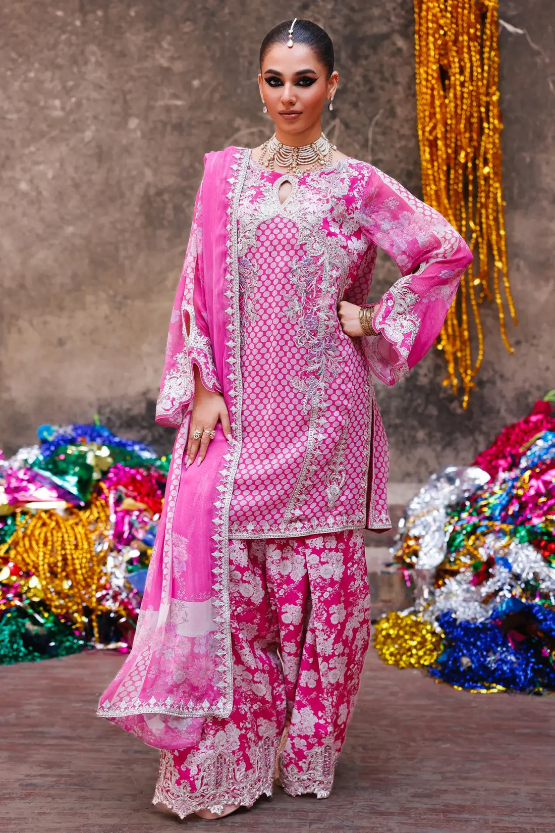 Pink chiffon embroidered stitched 3PC suit VSL6-14 Charizma Vasal Vol 02 with dupatta Pakistanimoda