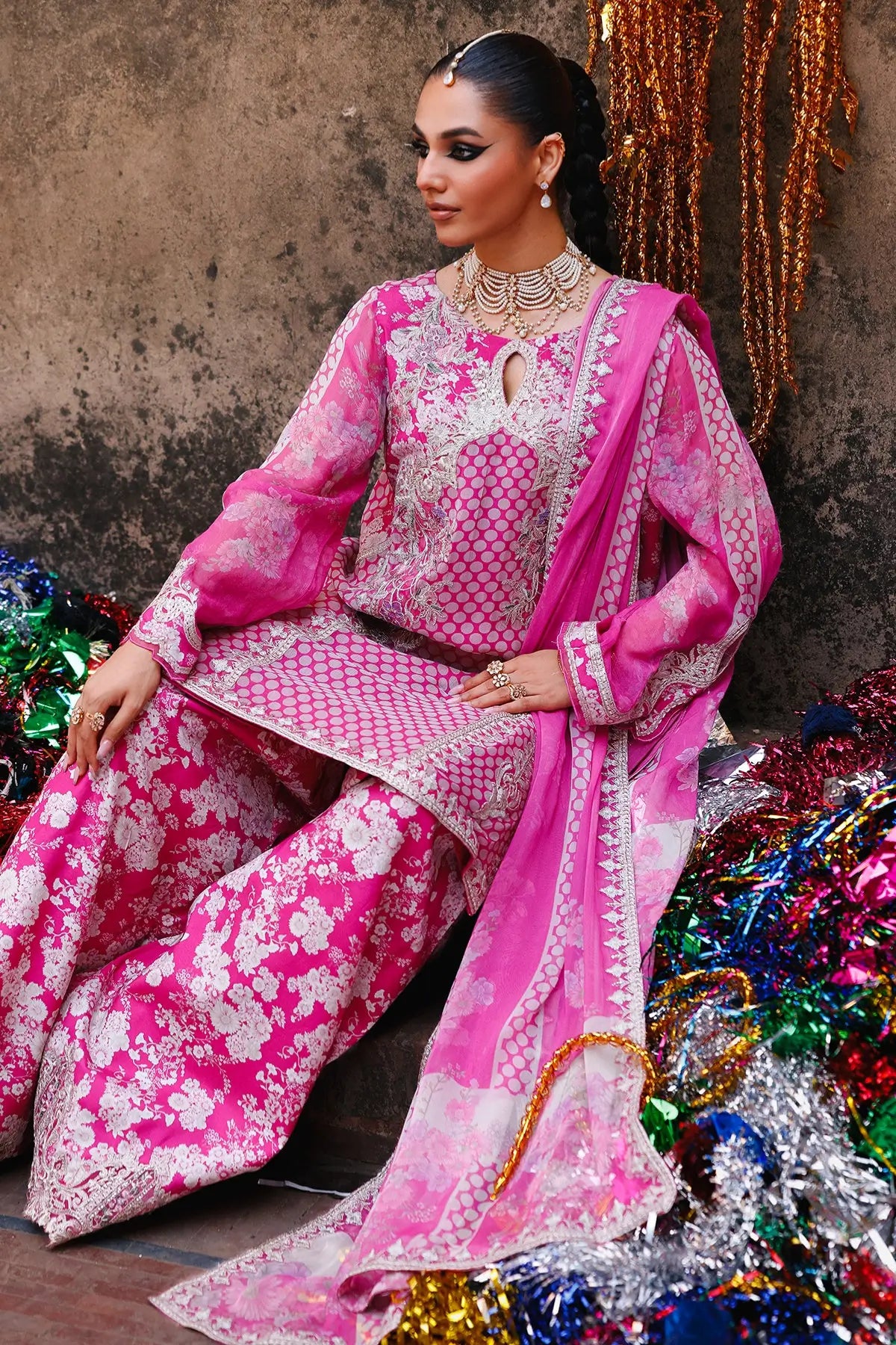 Pink chiffon embroidered stitched 3PC suit VSL6-14 Charizma Vasal Vol 02 with dupatta Pakistanimoda