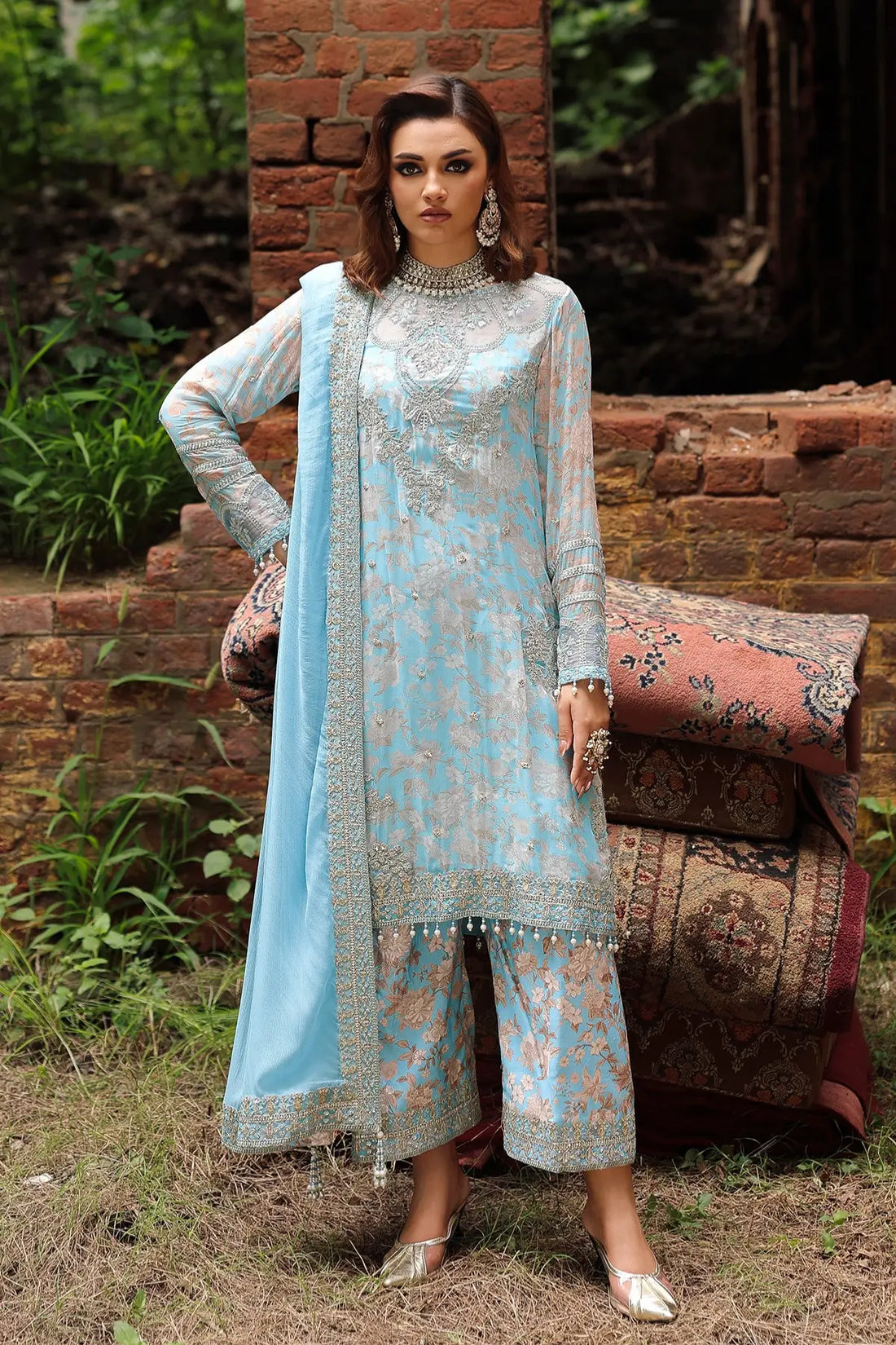 Sky blue chiffon embroidered stitched 3PC suit VSL6-15 Charizma Vasal Vol 02 with dupatta Pakistanimoda