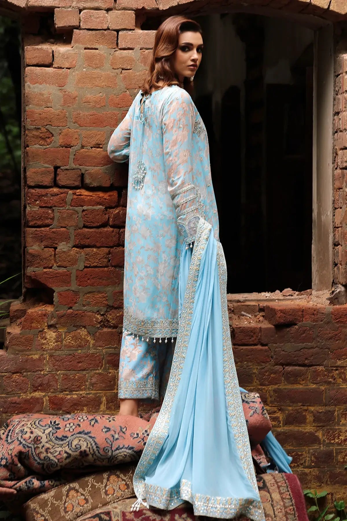 Sky blue chiffon embroidered stitched 3PC suit VSL6-15 Charizma Vasal Vol 02 with dupatta Pakistanimoda