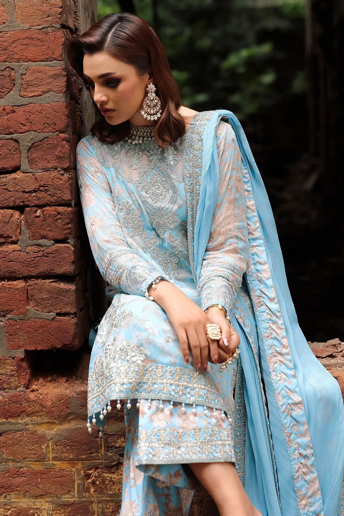 Sky blue chiffon embroidered stitched 3PC suit VSL6-15 Charizma Vasal Vol 02 with dupatta Pakistanimoda