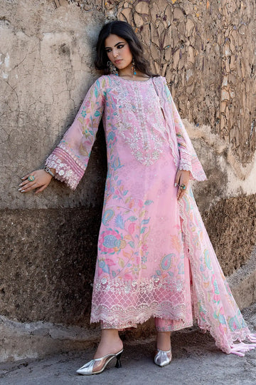 Charizma VSLW6-01 Pink Embroidered Chiffon Stitched 3PC Suit with Printed Raw Silk Trouser