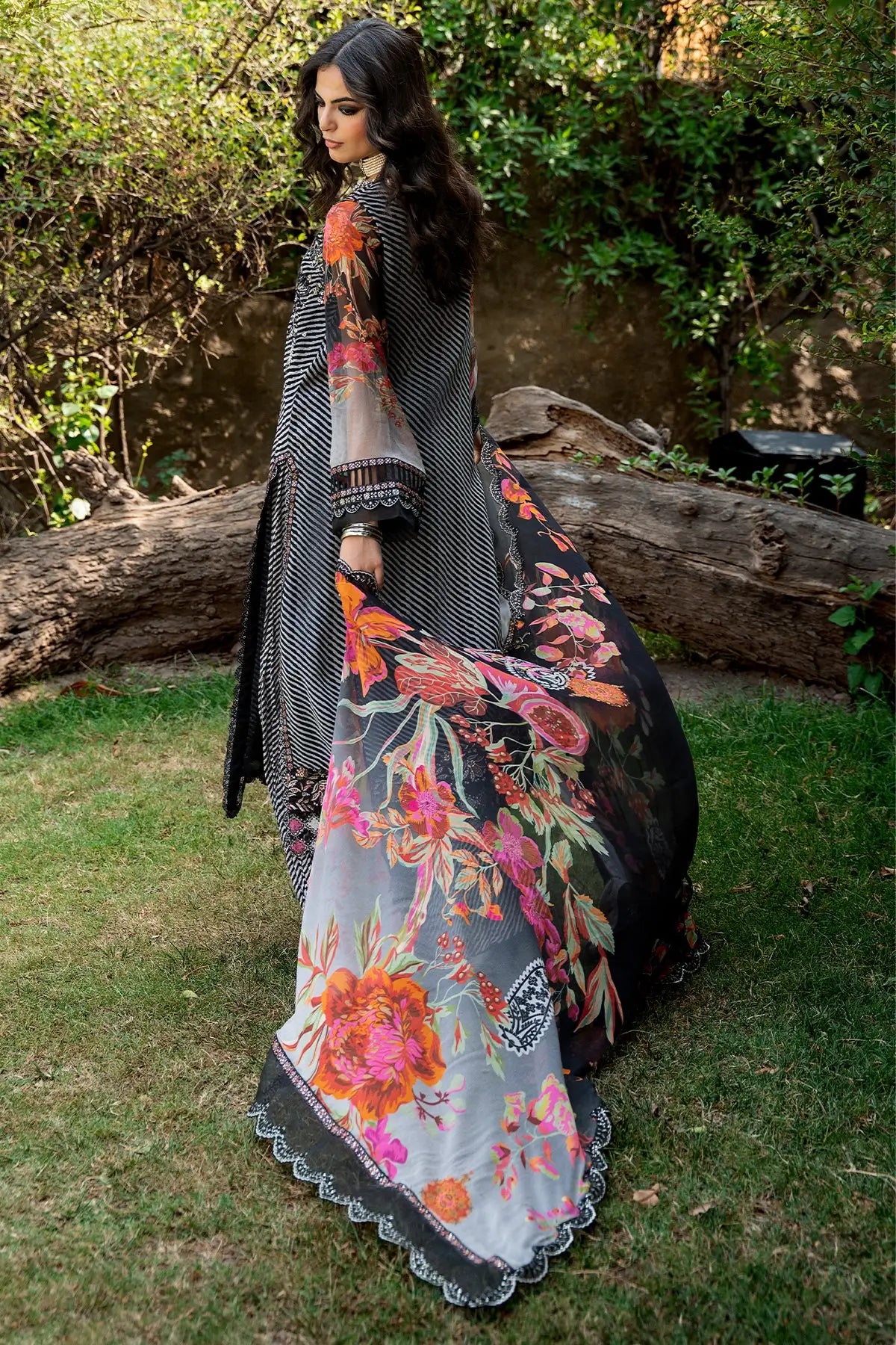 Charizma VSLW6-02 Black Embroidered Chiffon Stitched 3PC Suit with Printed Raw Silk Trouser