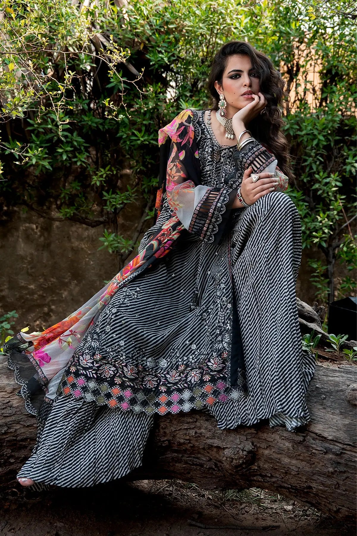 Charizma VSLW6-02 Black Embroidered Chiffon Stitched 3PC Suit with Printed Raw Silk Trouser