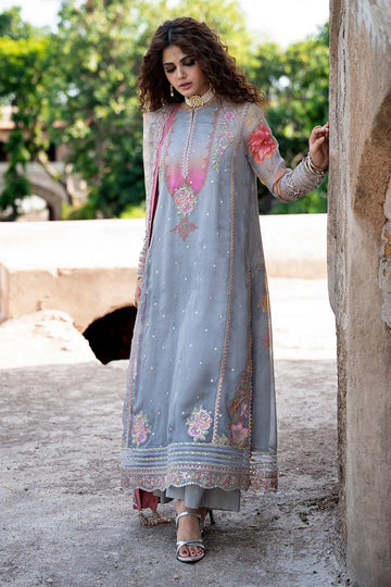 Charizma VSLW6-03 Grey Embroidered Chiffon Stitched 3PC Formal Suit with Printed Raw Silk Trouser