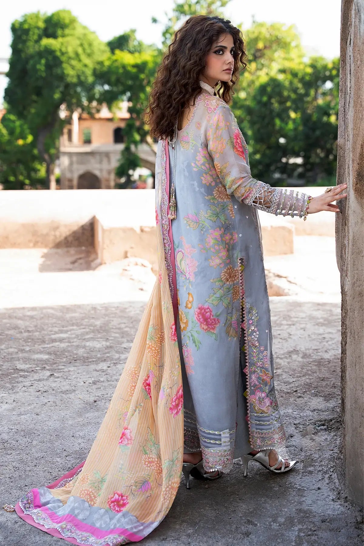 Charizma VSLW6-03 Grey Embroidered Chiffon Stitched 3PC Formal Suit with Printed Raw Silk Trouser
