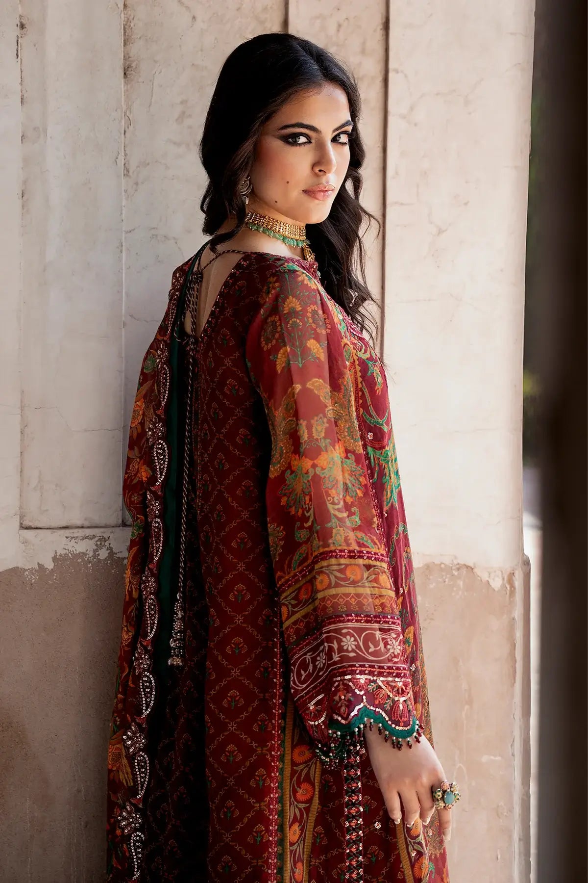 Charizma VSLW6-04 Deep Maroon Formal Chiffon Stitched Suit with Embroidered Dupatta and Raw Silk Trouser