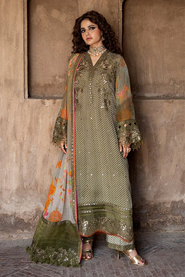 Charizma VSLW6-05 Olive Green Embroidered Chiffon Stitched Suit with Printed Raw Silk Trouser