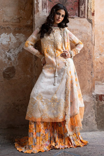 Charizma VSLW6-06 Ivory Embroidered Chiffon Stitched 3PC Suit with Printed Raw Silk Trouser