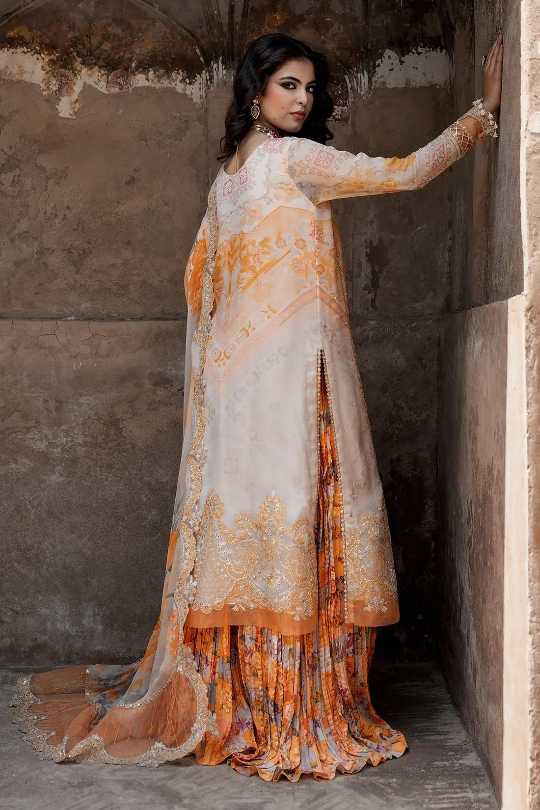 Charizma VSLW6-06 Ivory Embroidered Chiffon Stitched 3PC Suit with Printed Raw Silk Trouser