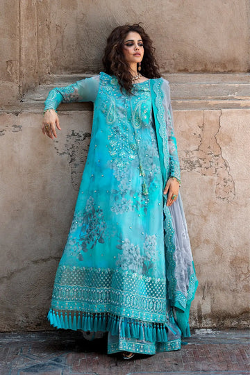 Charizma VSLW6-08 Turquoise Embroidered Chiffon Stitched Suit with Printed Raw Silk Trouser