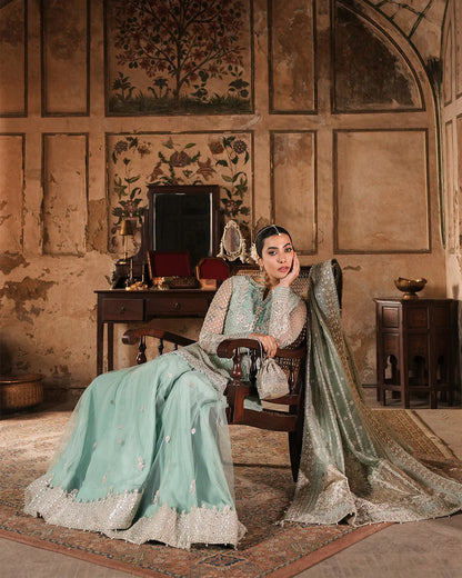 Valari- Embroidered Pastel Blue Net Sharara Dress For Women