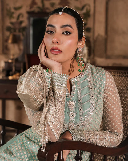 Valari- Embroidered Pastel Blue Net Sharara Dress For Women