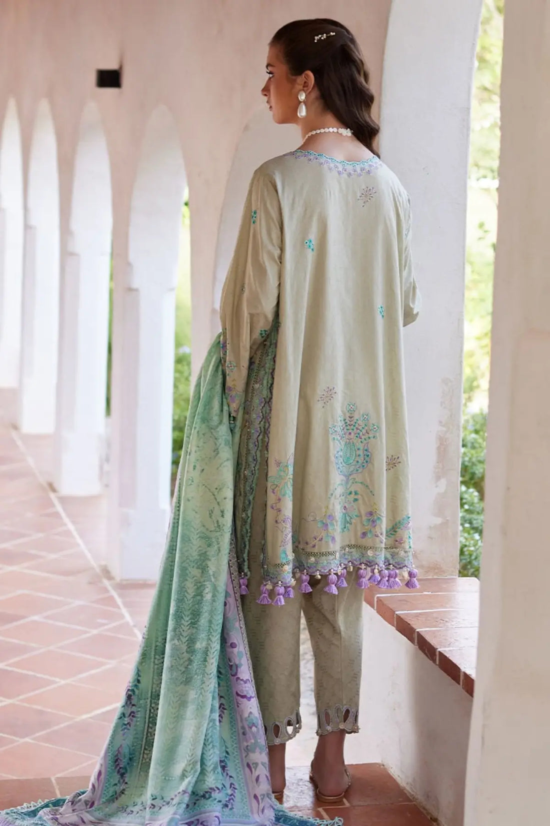Valeria Olive by Farah Talib Aziz olive embroidered luxury lawn stitched 3PC suit