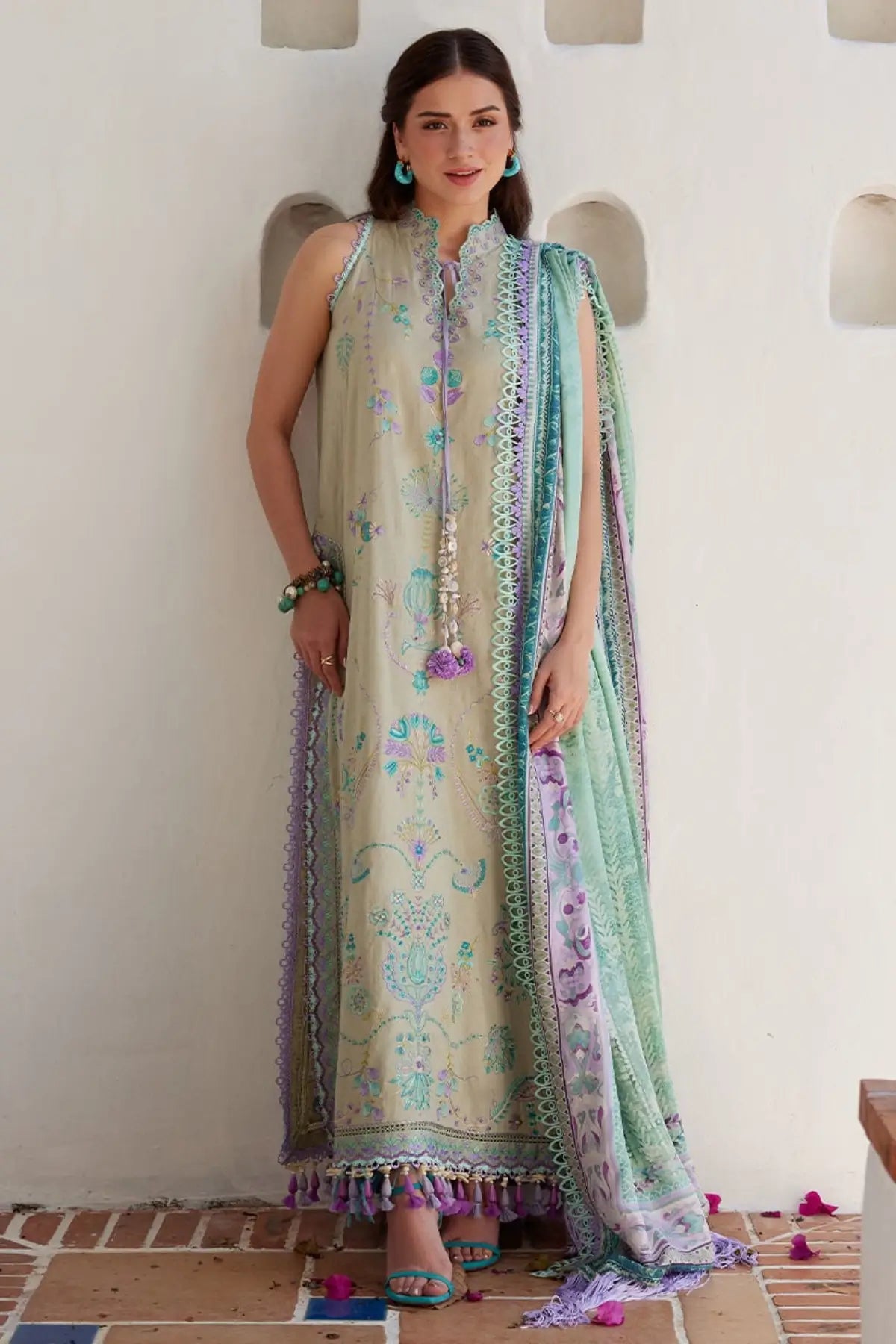 Valeria Olive by Farah Talib Aziz olive embroidered luxury lawn stitched 3PC suit