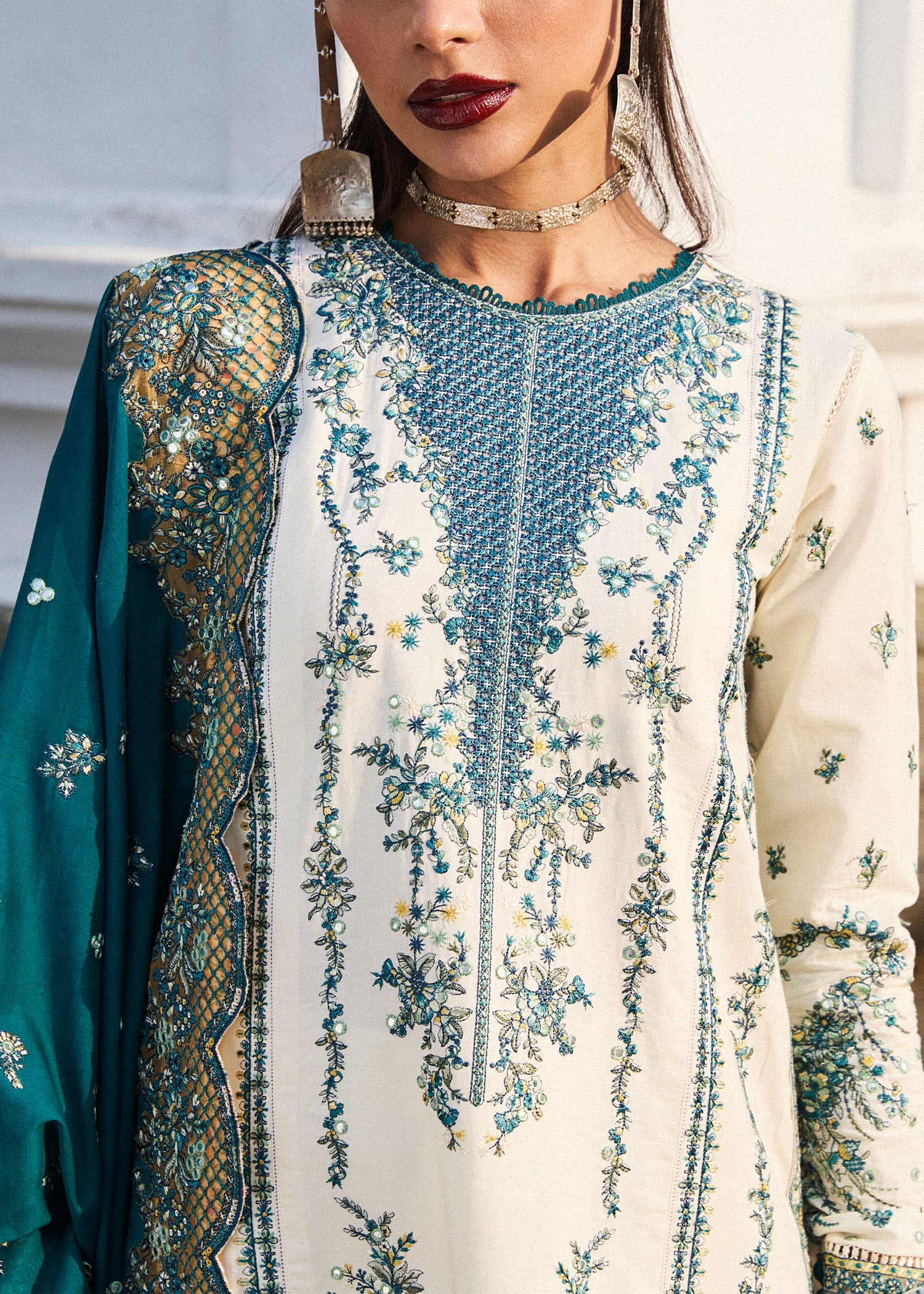 Veil- Ivory Luxury Lawn Suit By- Hussain Rehar