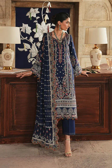 Gulaal Velmira blue embroidered Maisone lawn stitched three piece suit ready to wear