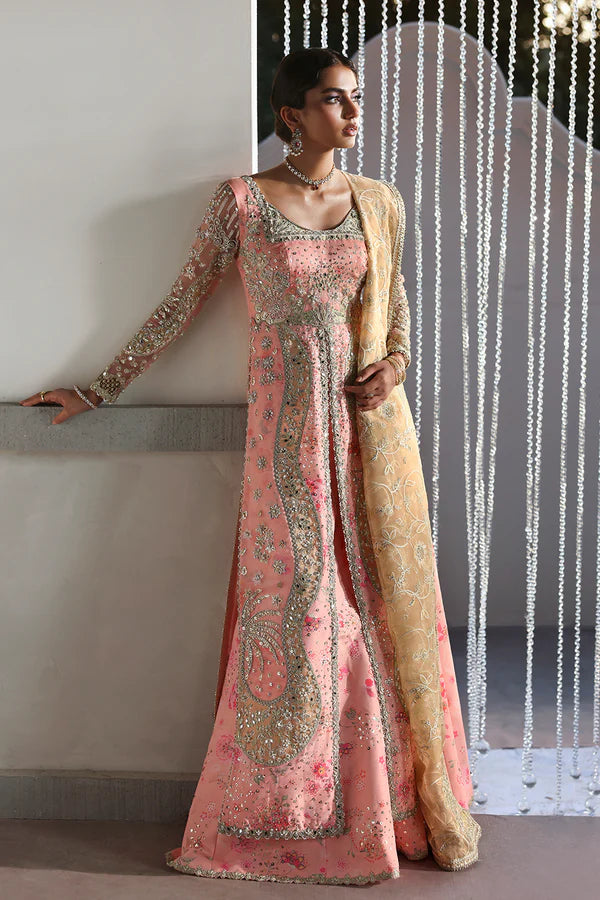 Velora Soraya Lumene Festive Pink Stitched Sharara Look with embellished gown and dupatta, available at Pakistanimoda.