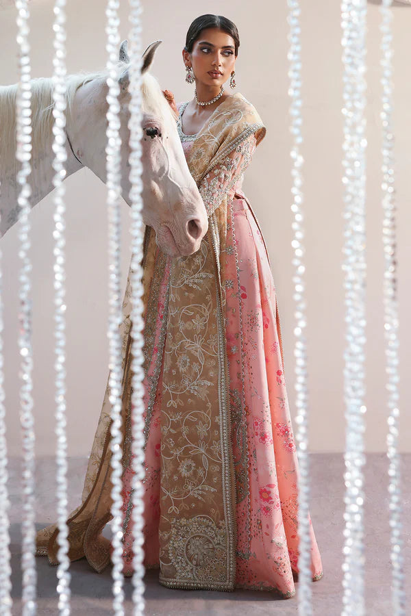 Velora Soraya Lumene Festive Pink Stitched Sharara Look with embellished gown and dupatta, available at Pakistanimoda.